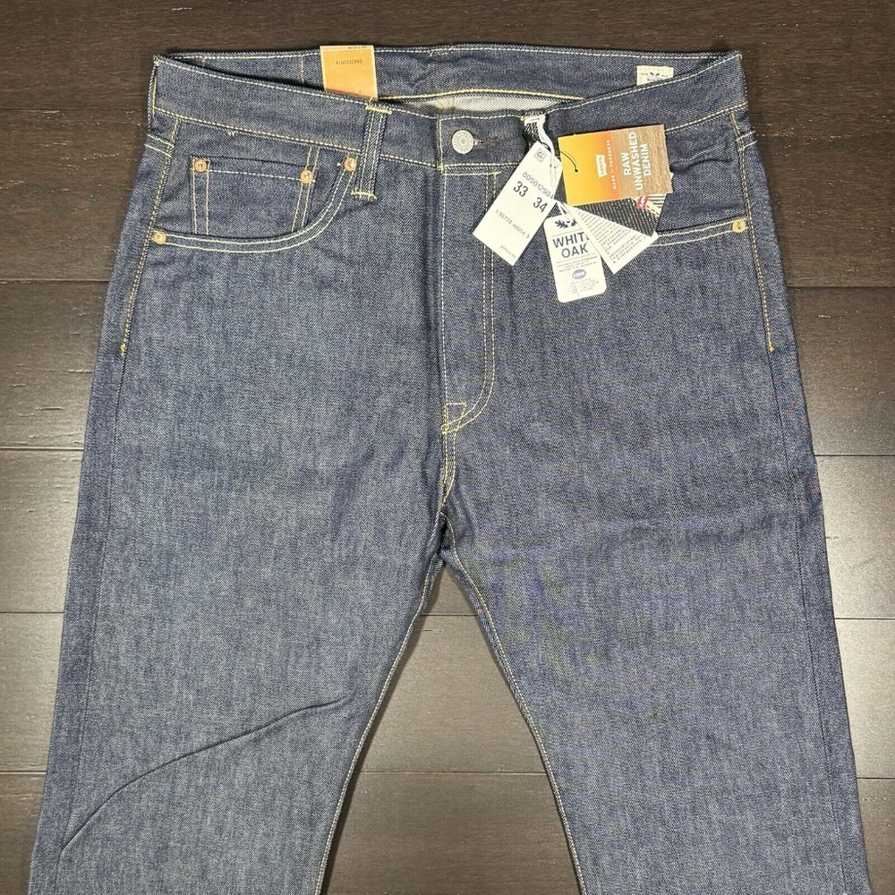 Levi's 501 Jeans 33 x 34 White Oak Cone Selvedge Raw Denim Straight Leg Shrink 7